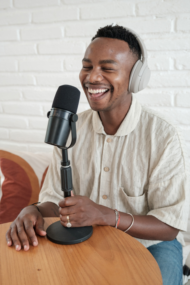 Portrait of a Happy Male Podcaster